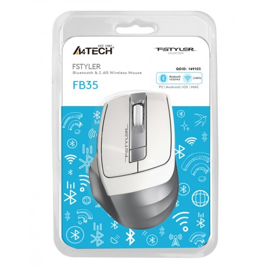 A4 Tech Fb35 Beyaz Bluetooth+2.4G Nano Kablosuz Optik 2000 Dpi Mouse