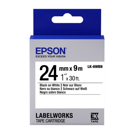 Epson LK-6WBVS Siyah Üzeri Beyaz 24MM 8Metre Etiket