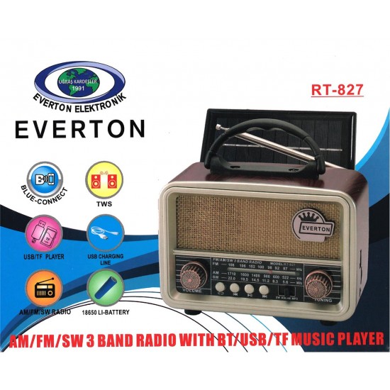 Everton RT-827 Bluetooth-USB-SD-FM Şarjlı Nostaljik Radyo (Solar Güneş Panelli) Everton RT-827 Bluetooth-USB-SD-FM Şarjlı Nostaljik Radyo (Solar Güneş Panelli)