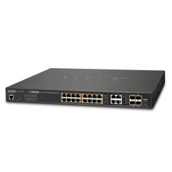 Planet PL-GS-4210-16P4C Yönetilebilir Gigabit Switch (Managed Gigabit Switch)
16-Port 10/100/1000Base-T IEEE 802.3at/af PoE+ Injector (Port 1 ile Port-16 arası) (Port başına 30.8 watt) (PoE Güç Bütçesi maks. 220 Watt)
4-Port Gigabit TP/SFP yuva (Port-17 i