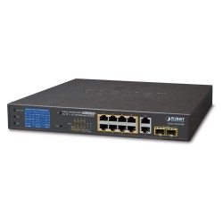 Planet PL-GSD-1222VHP Yönetilemeyen Switch (Unmanaged Switch)
8-Port 10/100/1000Base-T IEEE 802.3at/af PoE+ injector (Port başına 30.8 watt) (PoE Güç Bütçesi maks. 120 Watt)
2-Port 10/100/1000T 
2 x 1000Base-X SFP yuva
LCD Ekranlı - PoE kullanımı ve siste