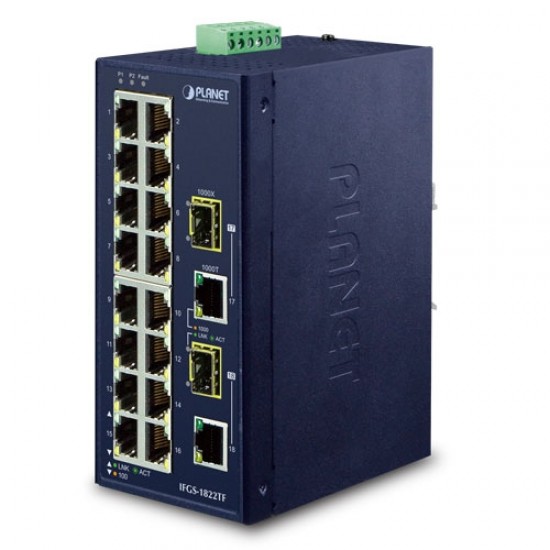 Planet PL-IFGS-1822TF Endüstriyel Tip Yönetilemeyen Ethernet Switch (Industrial Unmanaged Ethernet Switch
16-Port 10/100TX
2-Port Gigabit TP/SFP Combo
-40~75 derece Planet PL-IFGS-1822TF Endüstriyel Tip Yönetilemeyen Ethernet Switch (Industrial Unmanaged Ethernet Switch
16-Port 10/100TX
2-Port Gigabit TP/SFP Combo
-40~75 derece