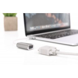 Digitus DA-70837 Digitus USB 3.0 (USB Tip C) <-> VGA Grafik Adaptörü
Giriş: 1 x USB Tip C erkek (bilgisayar bağlantısı) 
Çıkış: 1 x VGA (HD15) dişi (Full HD) 
Alüminyum
Digitus USB Type-C 1080p VGA Adapter