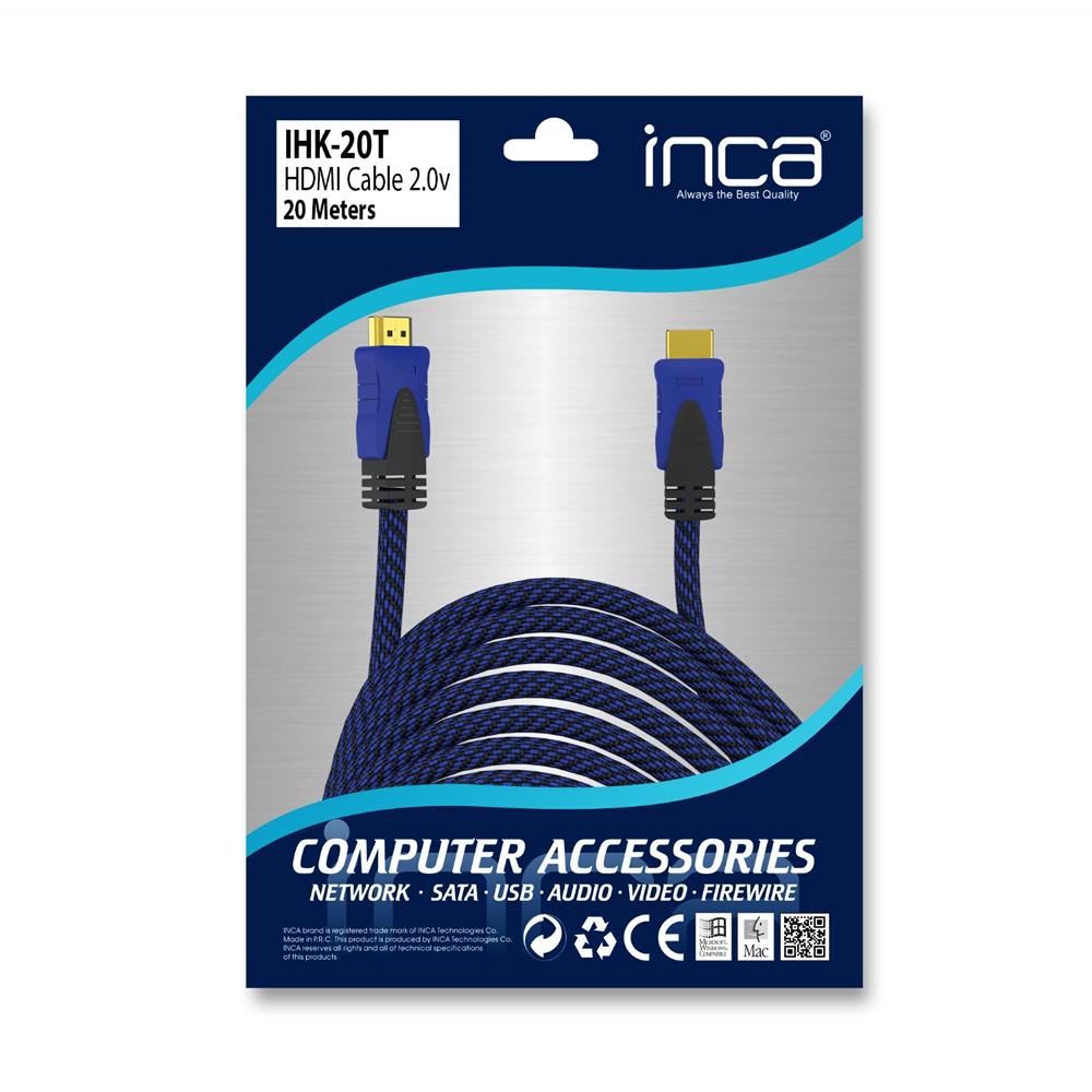 Inca IHK-20T 2.0 20mt  Altın Uç  Hdmı Kablo 18 Gbps 4K& 2K & FULL HD