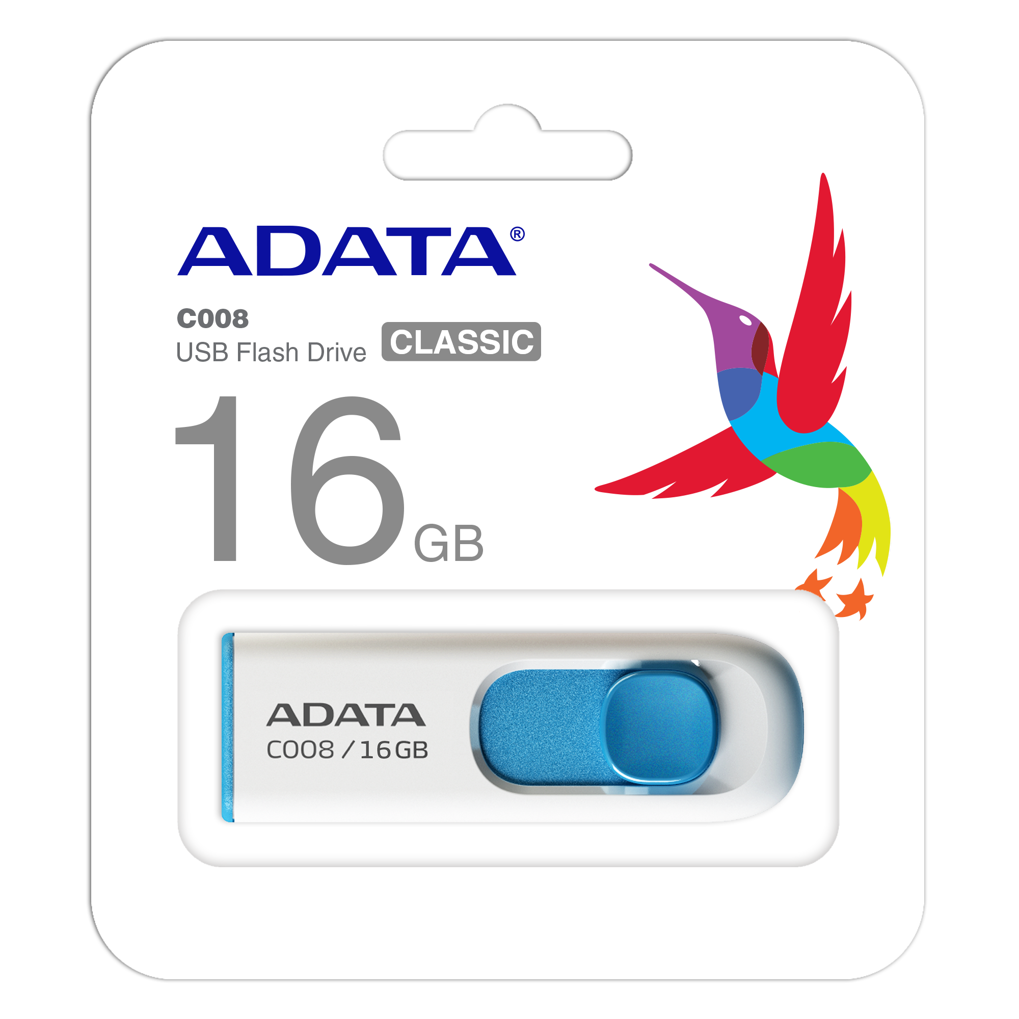 Adata C008-16GB 16GB USB2.0 Classic (White + Blue) Flash Bellek