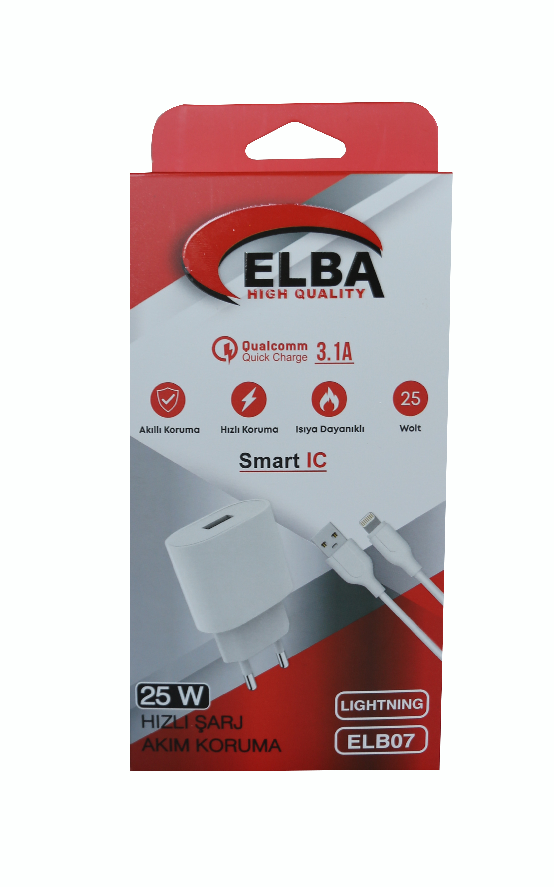 Elba ELB07-USB-25WIOS Beyaz 25W Usb Ev Şarj Kafa+ Usb 1mt Lightning Kablo QC4.0 Hızlı Şarj Elba ELB07-USB-25WIOS Beyaz 25W Usb Ev Şarj Kafa+ Usb 1mt Lightning Kablo QC4.0 Hızlı Şarj