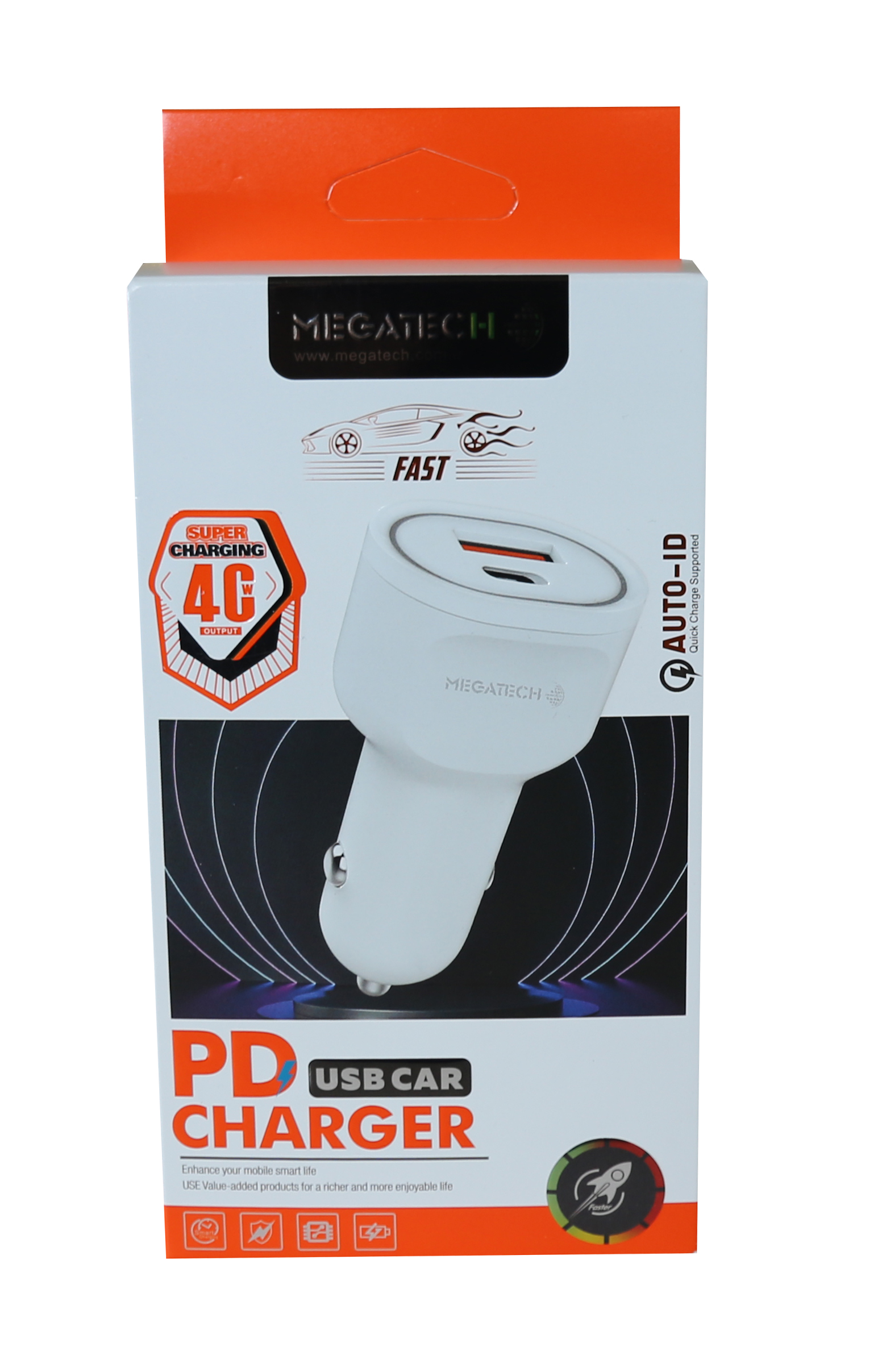 Megatech T05-M40 Beyaz  40W PD-USB Araç Çakmaklık Şarj Başlığı Hızlı Şarj