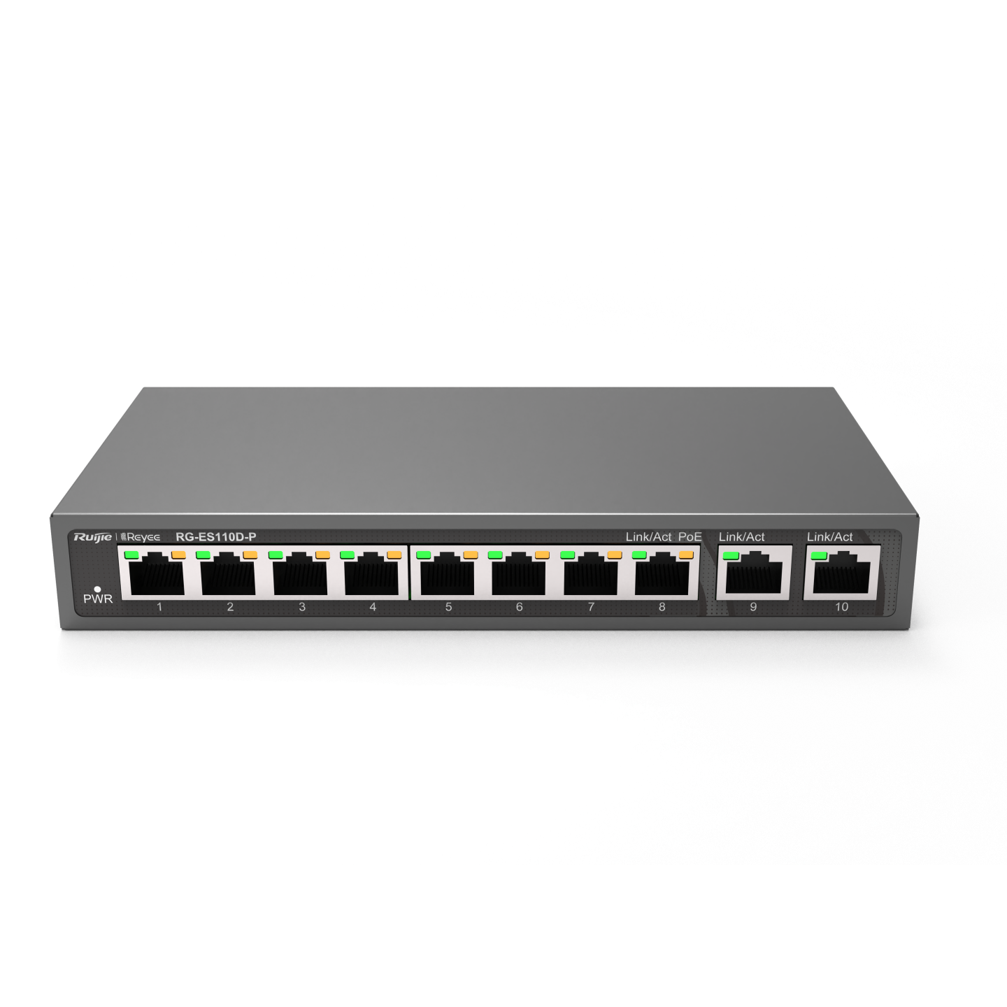Ruijie-Reyee RG-ES110D-P 8 Port Poe+ 10-100 Mbps 2 Port 10-100-1000 Mbps Uplink Switch Çelik Kasa