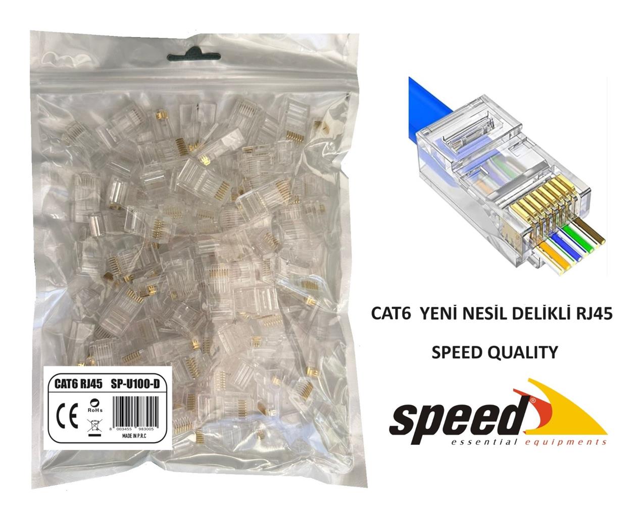 Speed SP-U100 D CAT6 100 Adet Rj45 Konnektör Delikli Yeni Nesil Speed SP-U100 D CAT6 100 Adet Rj45 Konnektör Delikli Yeni Nesil