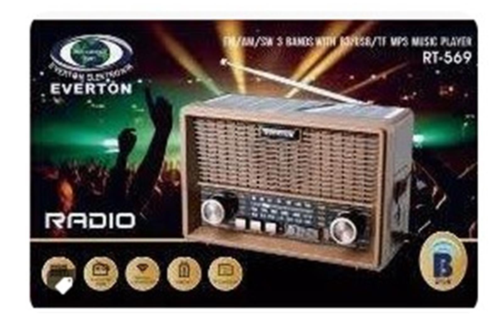 Everton Rt-569  Bluetooth Fm-Usb-Tf-Aux Güneş Enerjili Şarjlı Nostaljik Radyo