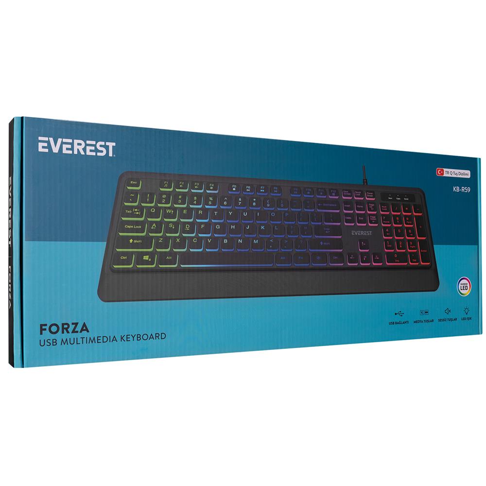 Everest KB-R59 FORZA Siyah Usb Rainbow Backlight klavye Everest KB-R59 FORZA Siyah Usb Rainbow Backlight klavye