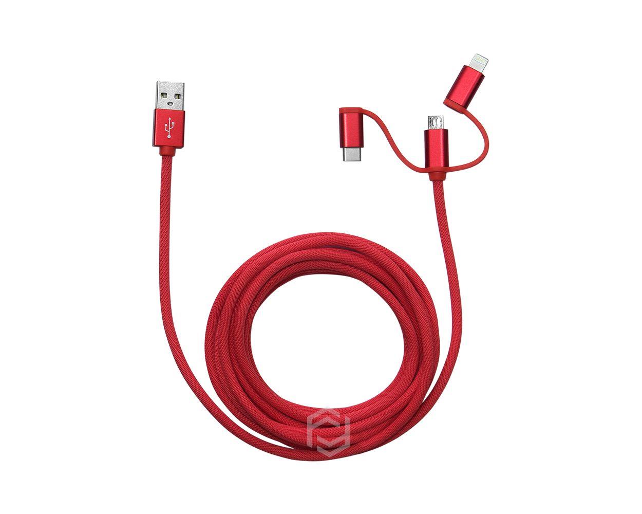 Frisby FA-7558UC 3mt Örgülü USB Data - Şarj Kablo 3in1 (iOS-Android-Type-C) Kırmızı Frisby FA-7558UC 3mt Örgülü USB Data - Şarj Kablo 3in1 (iOS-Android-Type-C) Kırmızı