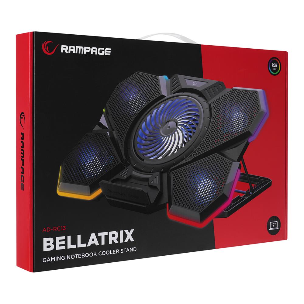 Addison Rampage AD-RC13 BELLATRIX Siyah 5 Fan 2 USB RGB Işıklı 15"-17" Notebook Soğutucu Stand