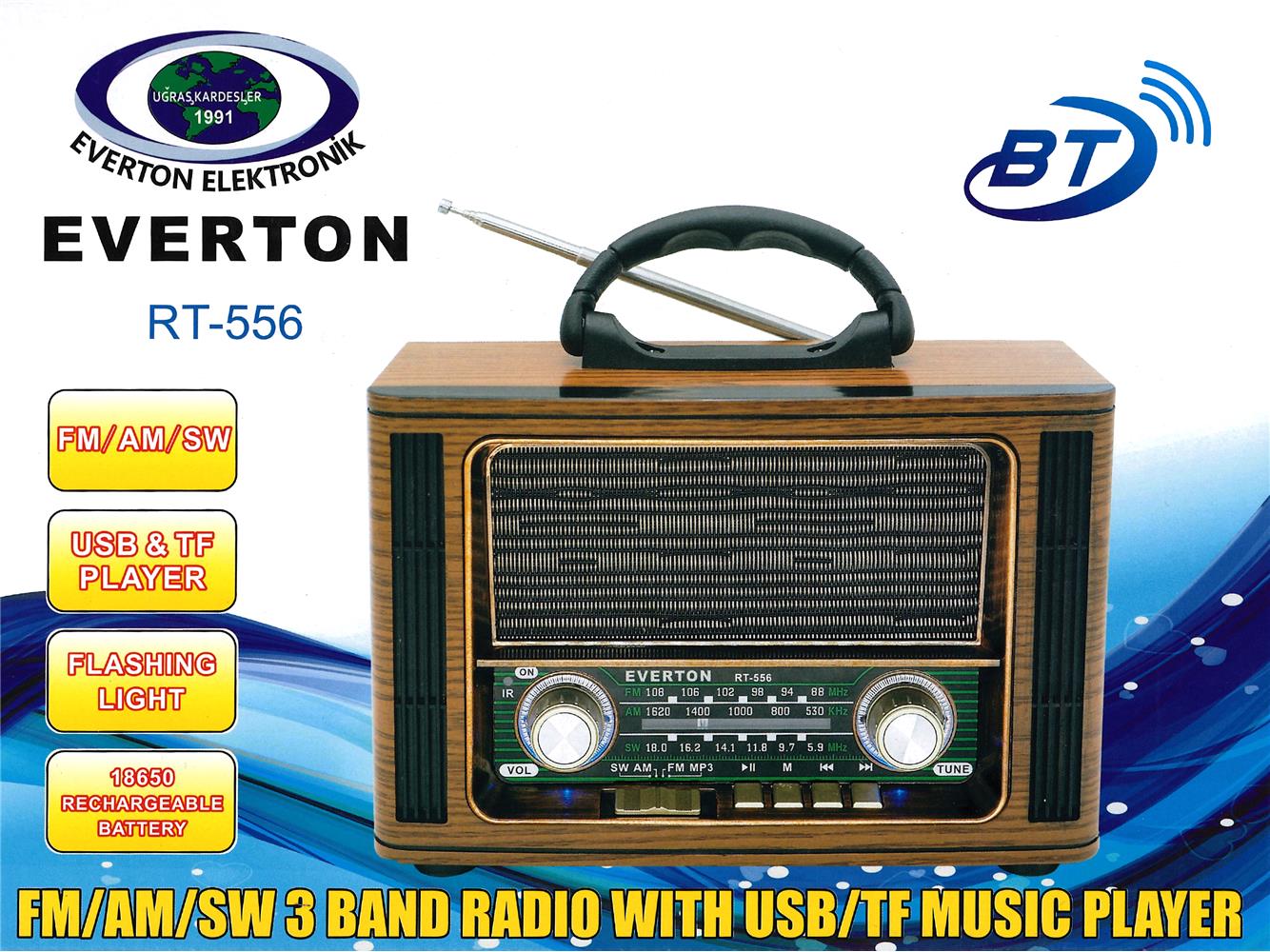 Everton Rt-556  Bluetooth Fm-Usb-Tf-Aux  Şarjlı Nostaljik Radyo