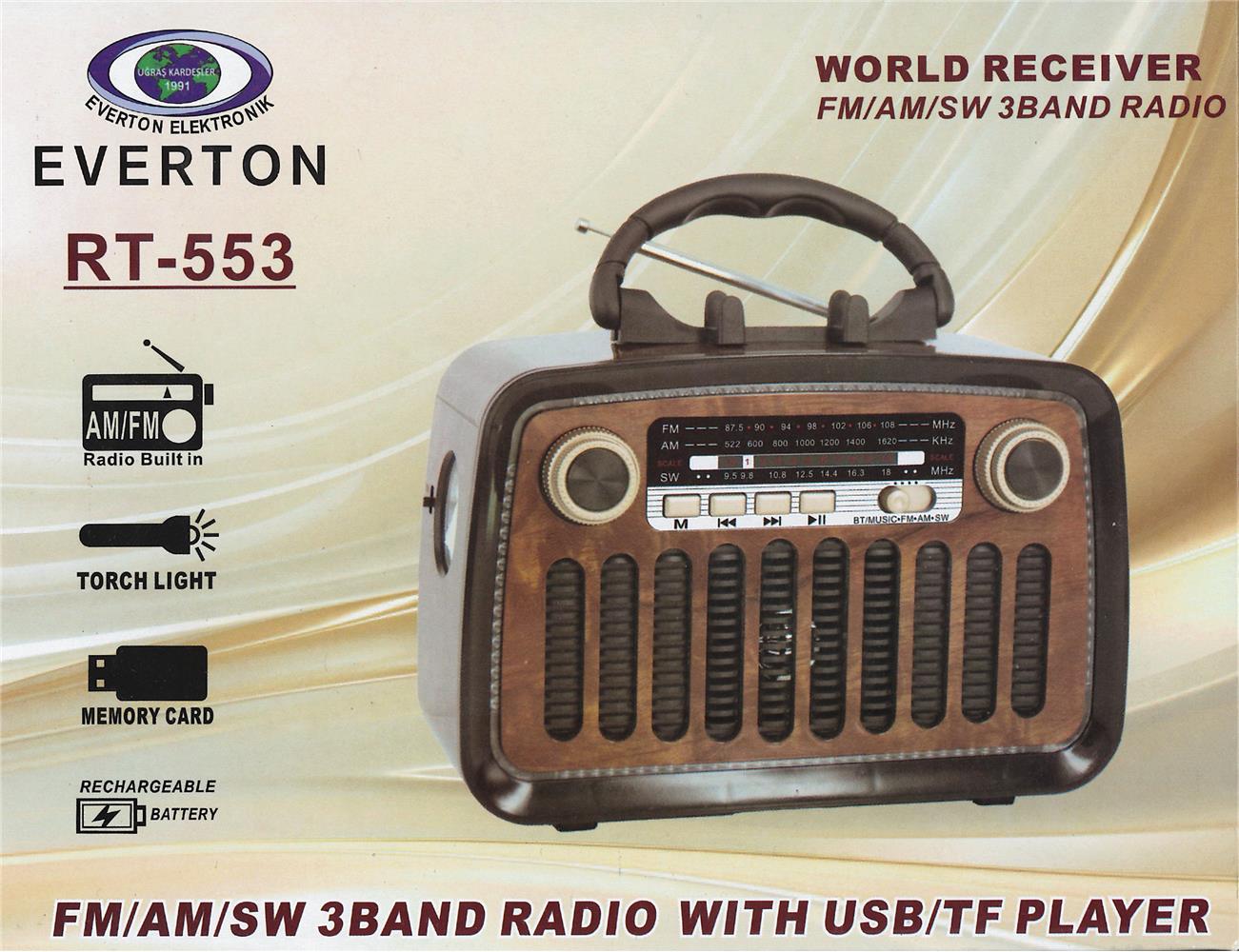 Everton Rt-553  Bluetooth Fm-Usb-Tf-Aux Şarjlı Nostaljik Radyo