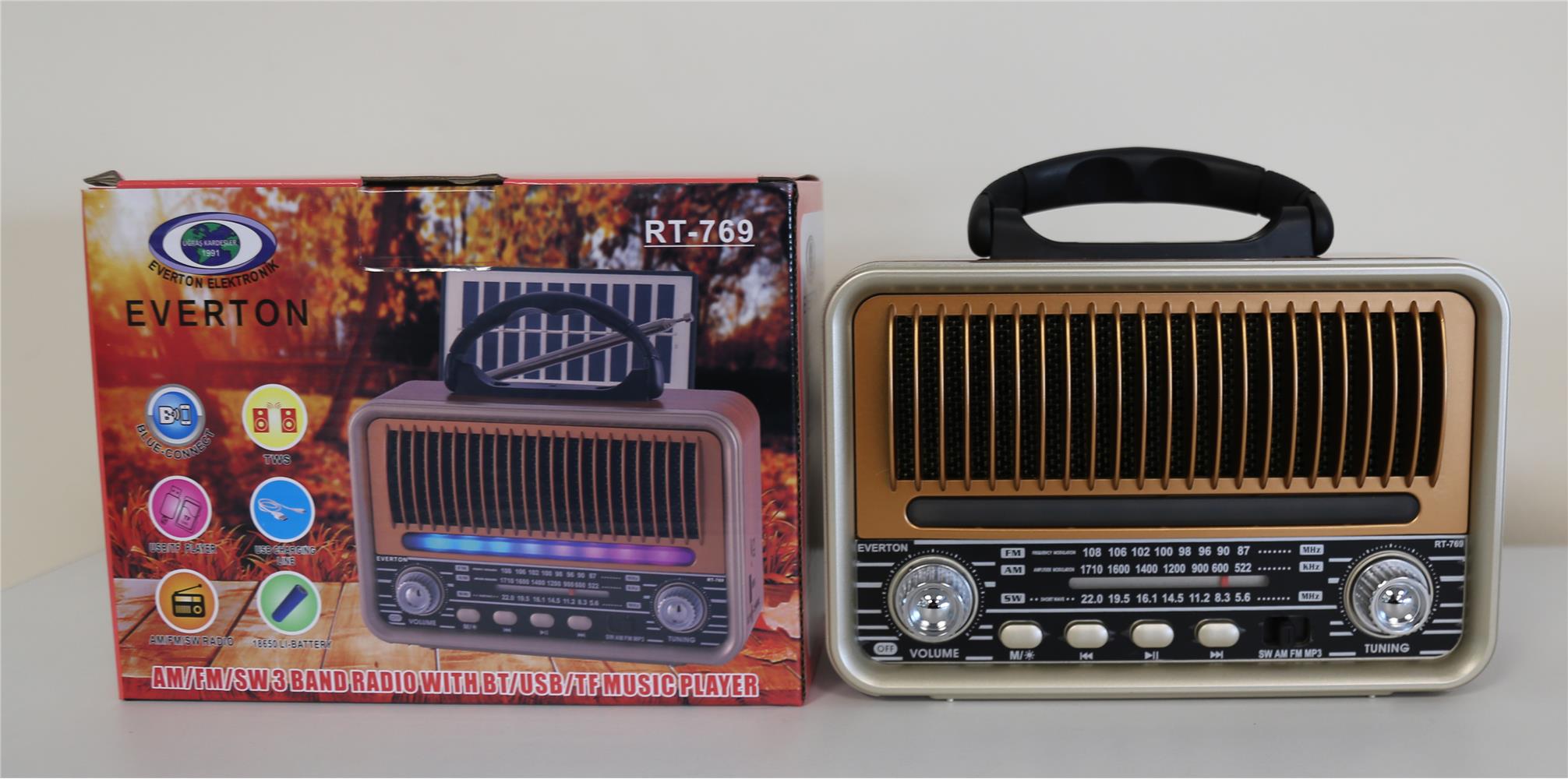 Everton Rt-769  Bluetooth Fm-Usb-Tf-Aux  Şarjlı Nostaljik Radyo