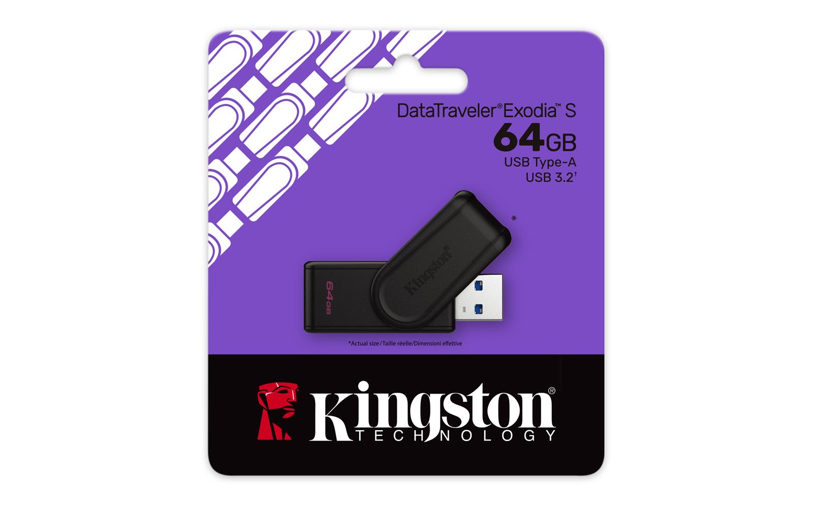 Kingston DTXS-64GB 64GB Portable USB 3.2 Gen1 DataTraveler ExodiaS (Black-Black) Flash Bellek