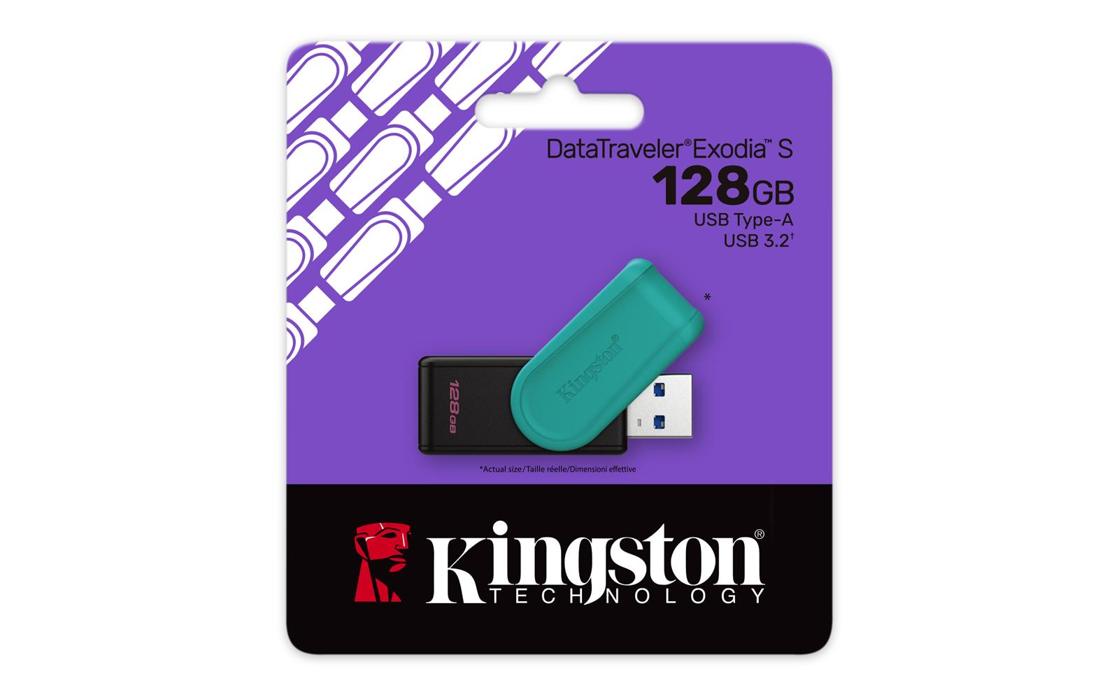 Kingston DTXS-128GB 128GB Portable USB 3.2 Gen1 DataTraveler ExodiaS (Black-Turquoise) Flash Bellek