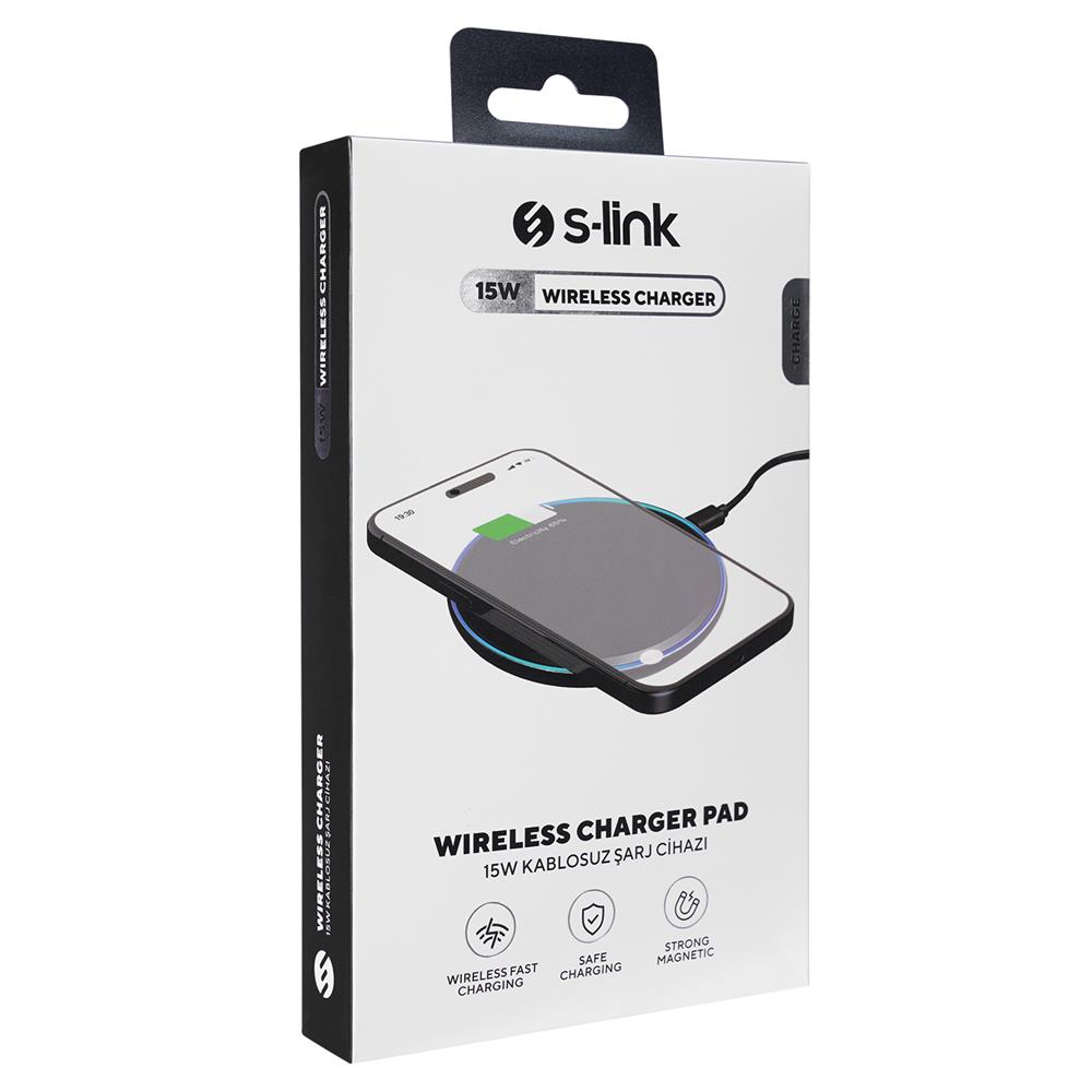 S-link SL-CWF65 Mobil Telefon Uyumlu 15W LED Logo PRM Siyah Kablosuz Şarj Cihazı S-link SL-CWF65 Mobil Telefon Uyumlu 15W LED Logo PRM Siyah Kablosuz Şarj Cihazı