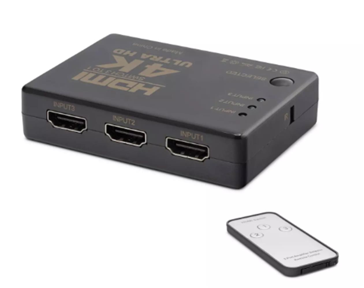 Hadron Hdx1308 3 port Hdmi Switch 3Giriş 1Çıkış 4K Kumandalı