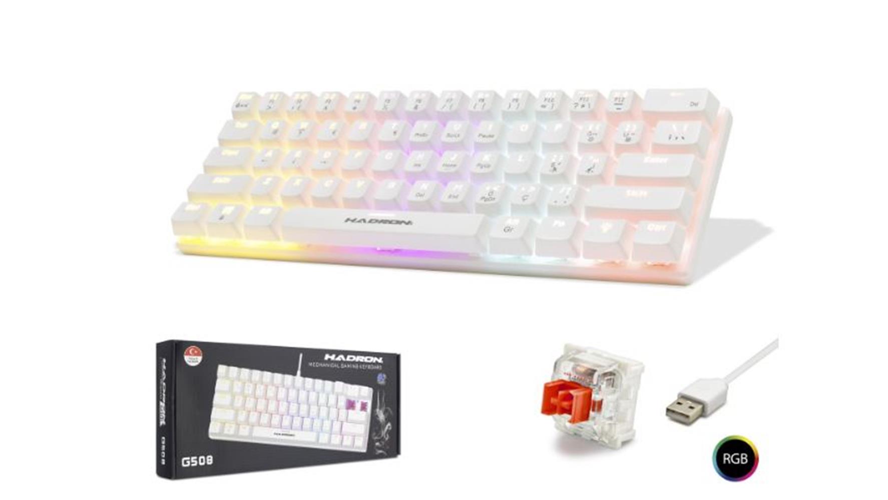 Hadron G508R Kablolu Oyuncu Mini Klavye Mekanik Red Switch Rgb Q Beyaz