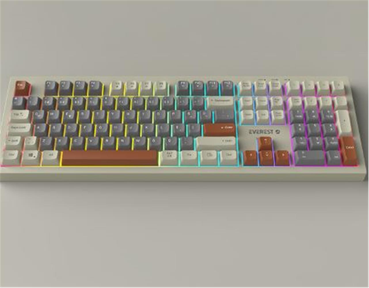 Everest KM-77 Runa Gri-Krem-Kahve Usb Rainbow Aydınlatmalı Sessiz Q Klavye + Mouse Set