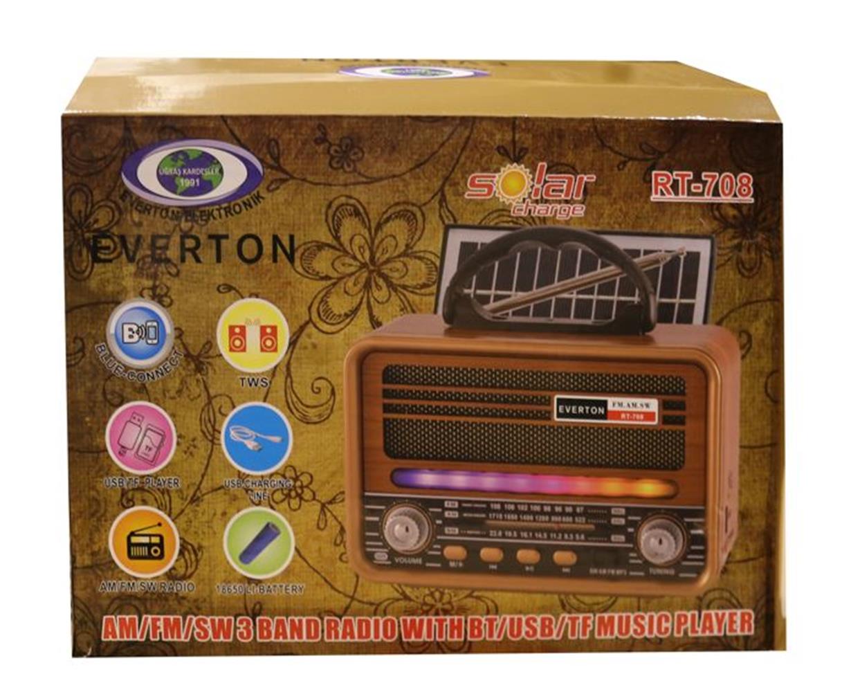 Everton Rt-708  Bluetooth Fm-Usb-Tf-Aux Solarlı  Şarjlı Nostaljik Radyo
