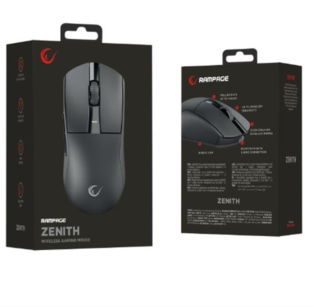 Rampage ZENITH BT+Wired+2.4G Siyah Kablosuz PAW3395 52833 MCU Gaming Oyuncu Mouse