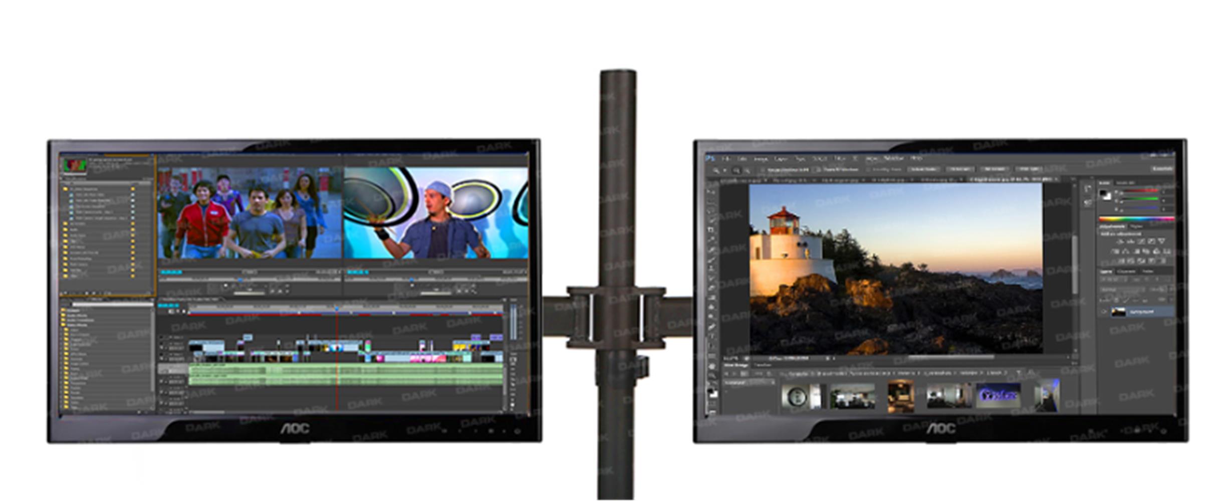 Dark DK-AC-VM26 13-27" 2 Adet Monitör Takılabilen,Yüksek A.Max.8KG Destekli,Kablo Kanallı,360°Döne