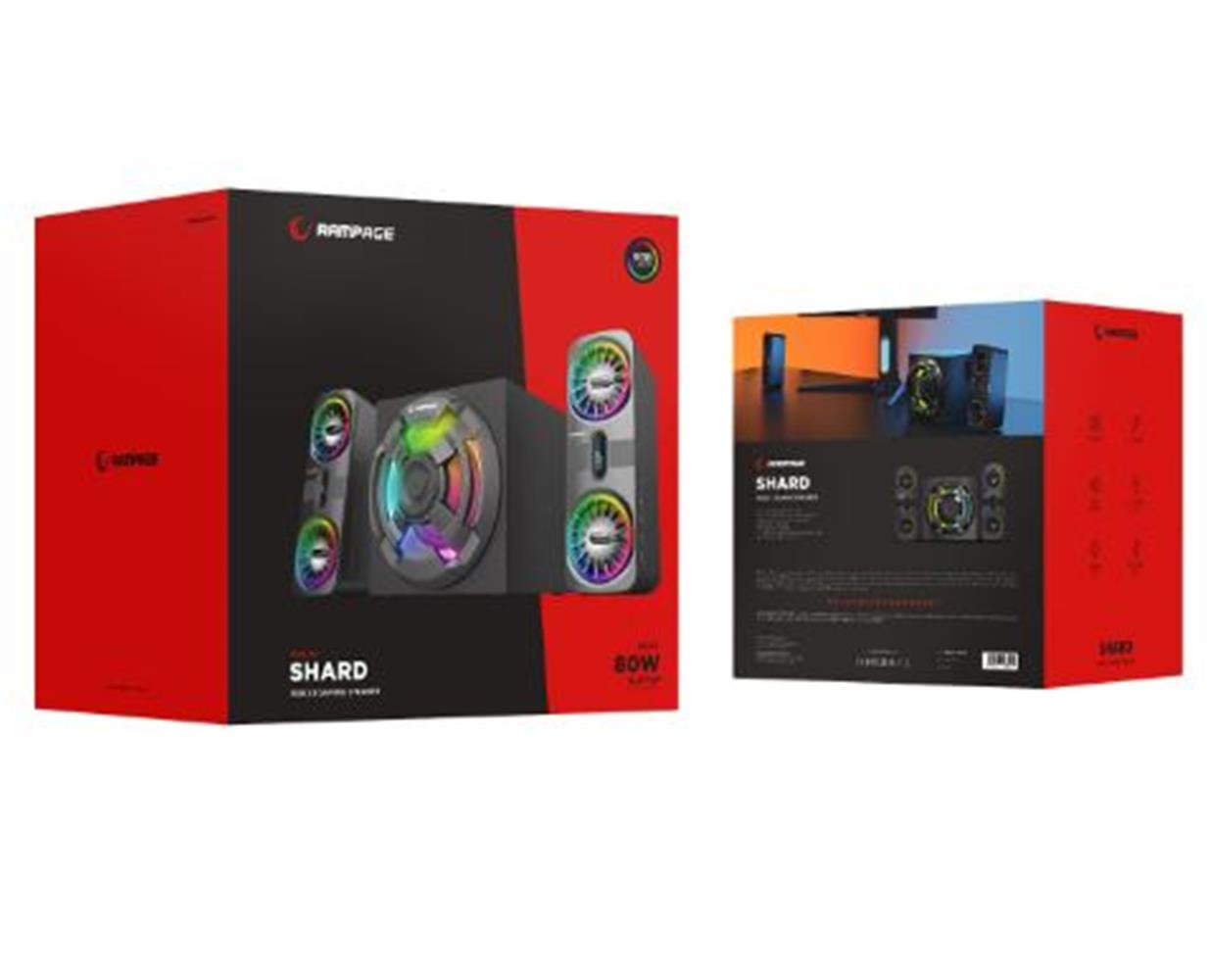 Rampage RMS-311 SHARD 2+1 80W Siyah USB,FM,Bluetooth,HMDI,Optica Rgb Işıklı Speaker