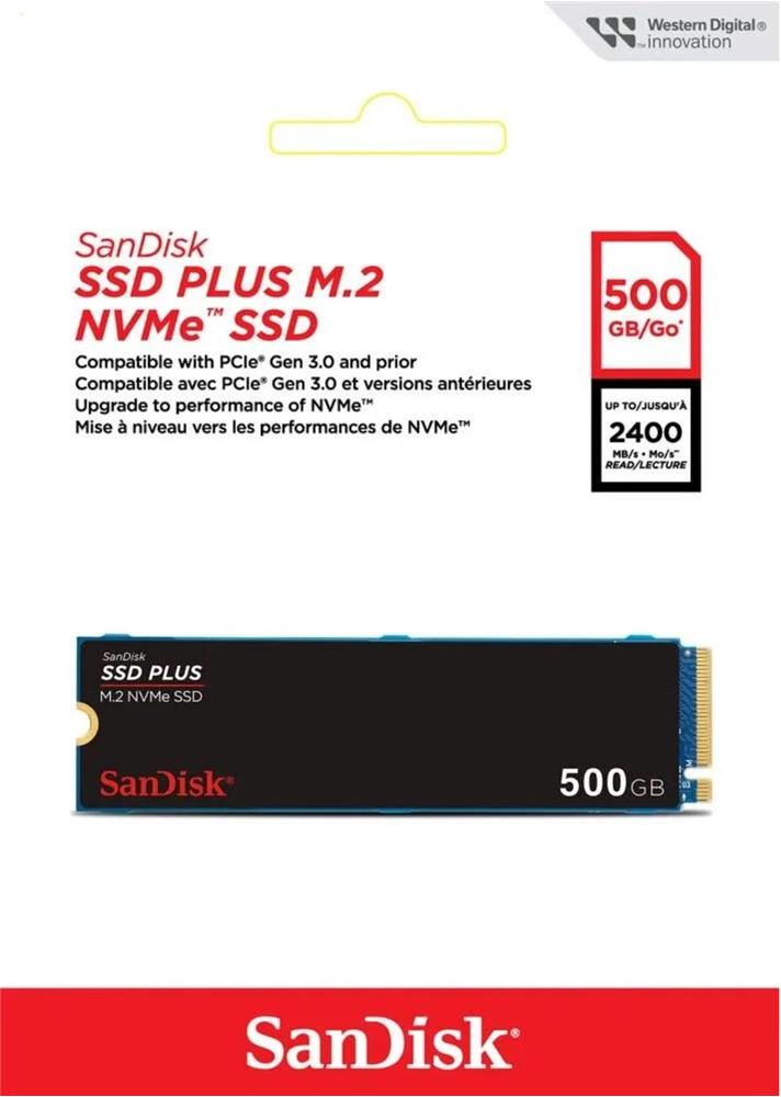 SanDisk 500GB SSD PLUS 2400MB-1500MB-s M.2 PCIe Gen 3.0 NVMe SSD SDSSDA3N-500G-G26
