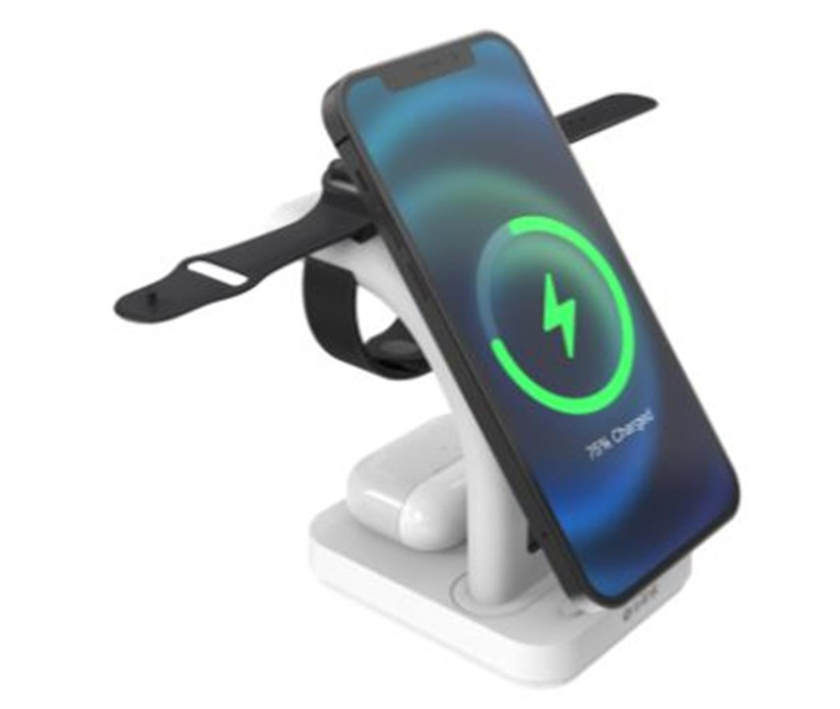 S-link SW-CWF130 Beyaz Telefon Kulaklık Akıllı Saat 15W 3 in 1 Magsafe Led Logo Kablosuz Şarj Cihaz