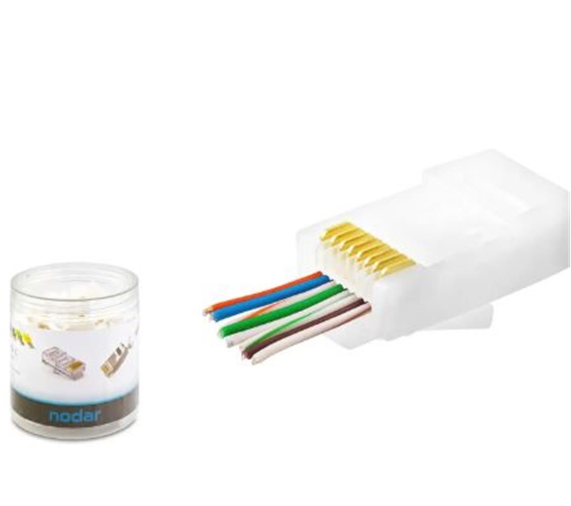 NODAR ND2406 CAT6 EZ RJ45 Konnektör 100 Adet Plastik Kutu - Beyaz