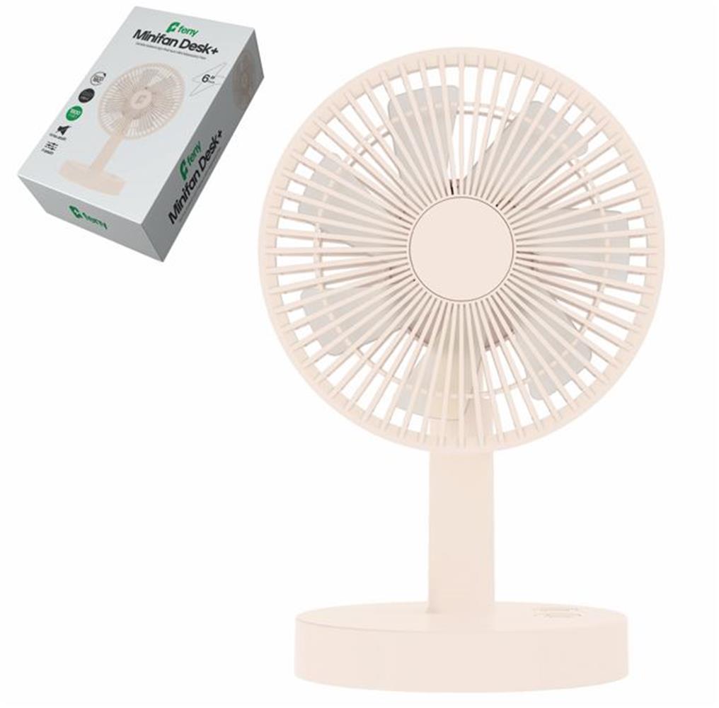 Feny FN-F75 Beyaz 3 Kademeli Otomatik 180 Derece Dönebilen Şarjlı 1800Mah Premium Masa Üstü Fan