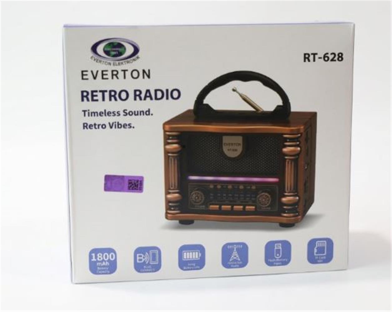 Everton Rt-628  Retro Vibes Bluetooth Fm-Usb-Tf-Aux Şarjlı Nostaljik Radyo Led