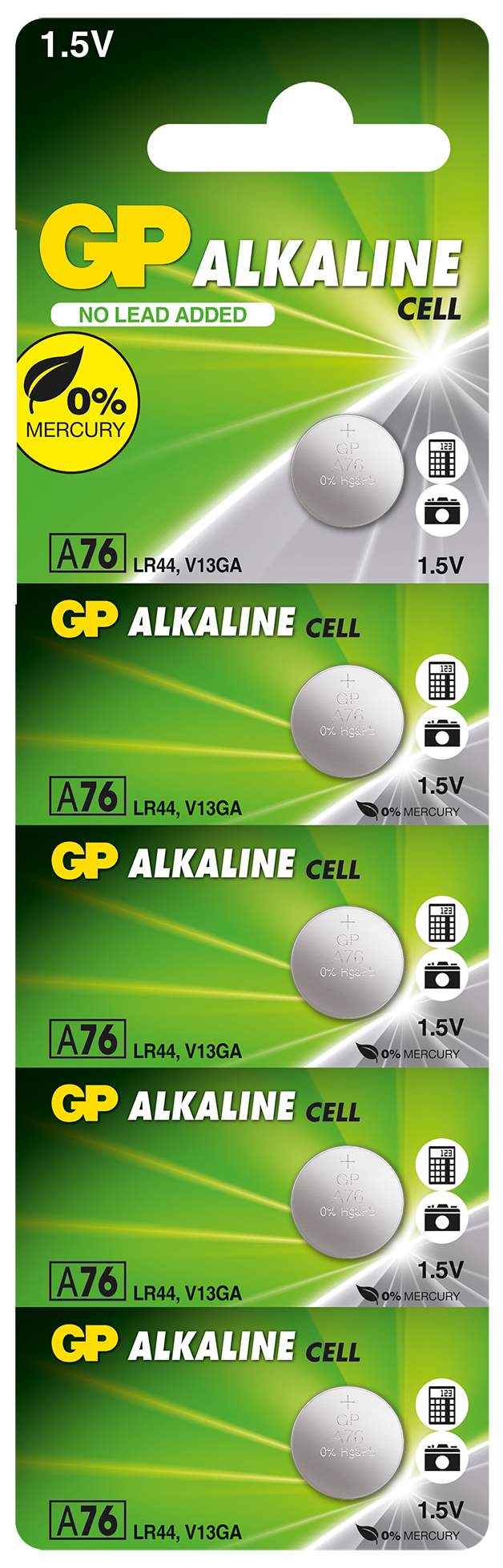 GP GPA76-C5 LR44 AG13 Alkalin Düğme Pil 5'li Paket 