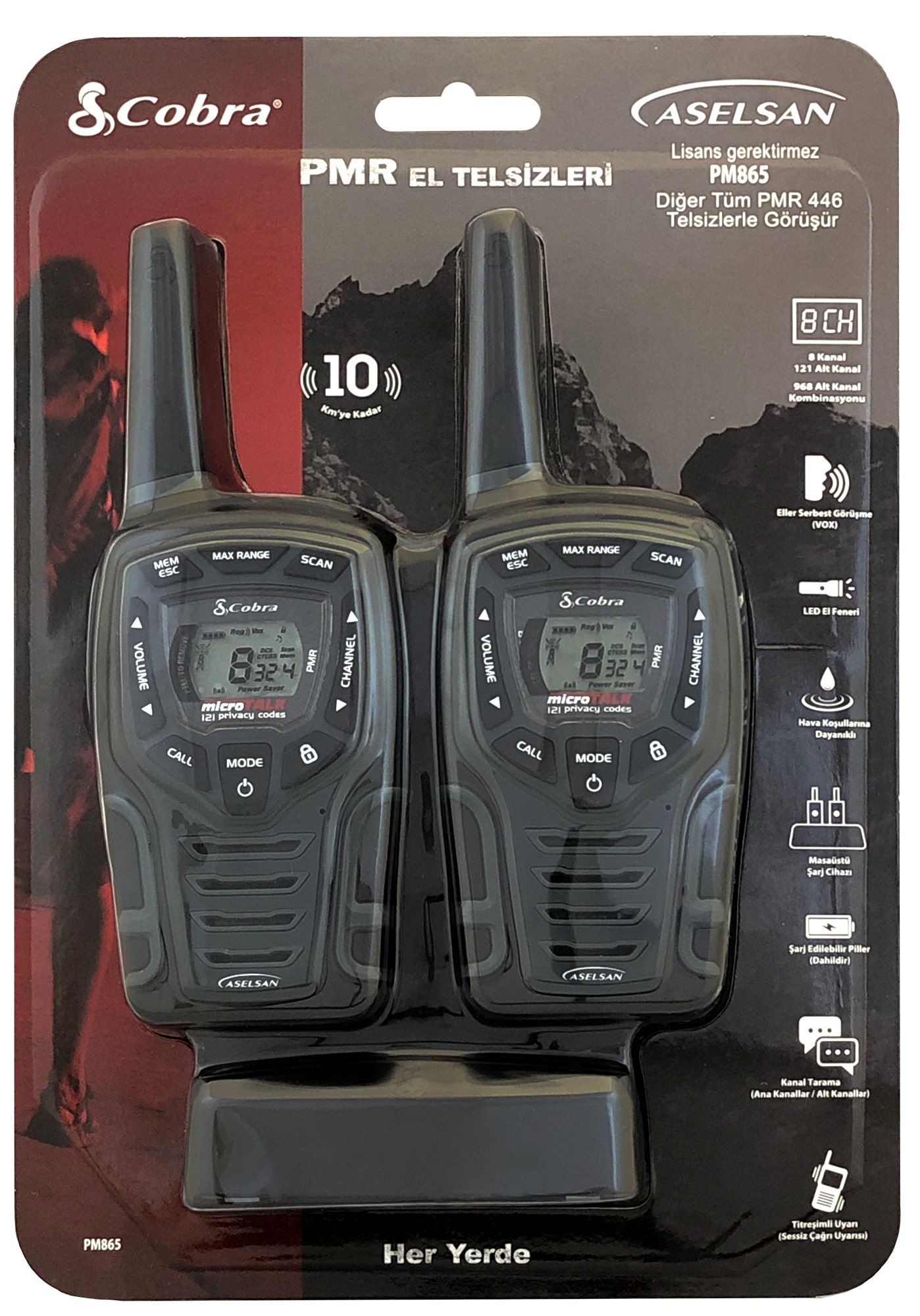 Aselsan PM-865 Pmr El Telsizi 2li Paket 8 Kanal+121 Alt Kanal  8 Km