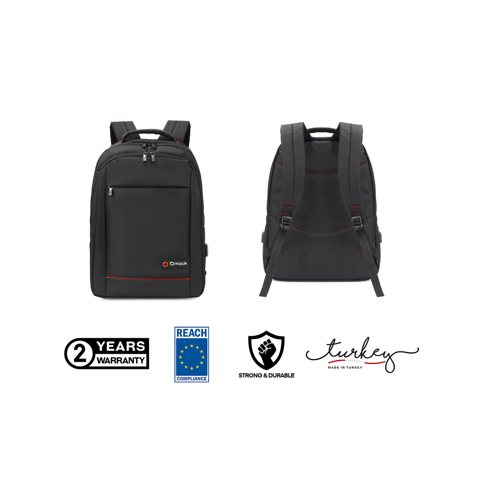 Mack MCC-006 15.6" Office USB Girişli Notebook Sırt Çantası Siyah (Dahili USB Şarj Portu)