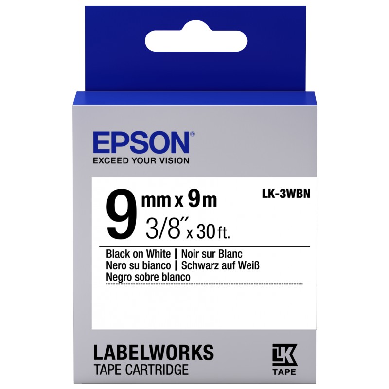 Epson LK-3WBW Güçlü Yapışkanlı Beyaz Üzeri Siyah 9mm 9Metre Etiket