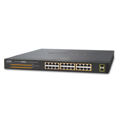 Planet PL-GSW-2620HP Yönetilemeyen Switch (Unmanaged Switch) 
24-Port 10/100/1000T 802.3at/af PoE+ Injector (Port başına 30.8 watt) (PoE Güç Bütçesi maks. 220 watt)
2 x 1000Base-X mini-GBIC/SFP yuva
