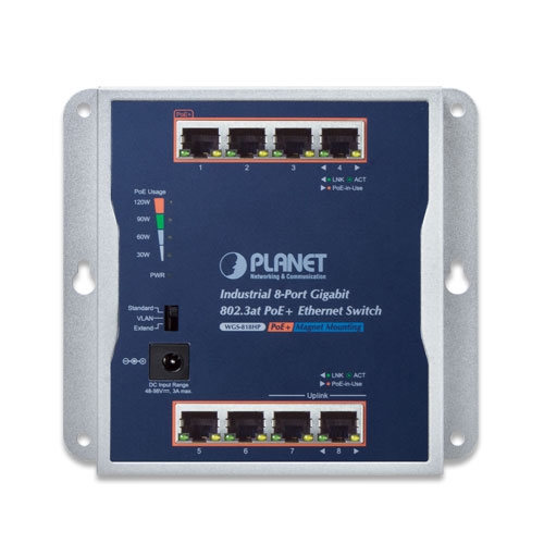 Planet PL-WGS-818HP Endüstriyel Duvar Tip Yönetilemeyen PoE+ Switch (Industrial 8-Port 10/100/1000T 802.3at PoE+ Wall-mounted Gigabit Ethernet Switch)
8-Port 10/100/1000Base-T IEEE 802.3at/af PoE+ Injector (Port başına 30.8 watt) (PoE Güç Bütçesi maks. 12