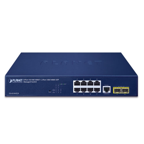 Planet PL-GS-4210-8T2S Yönetilebilir Gigabit Switch (Managed Gigabit Switch)
8-Port 10/100/1000T
2-Port 100/1000X SFP
1 x Konsol port