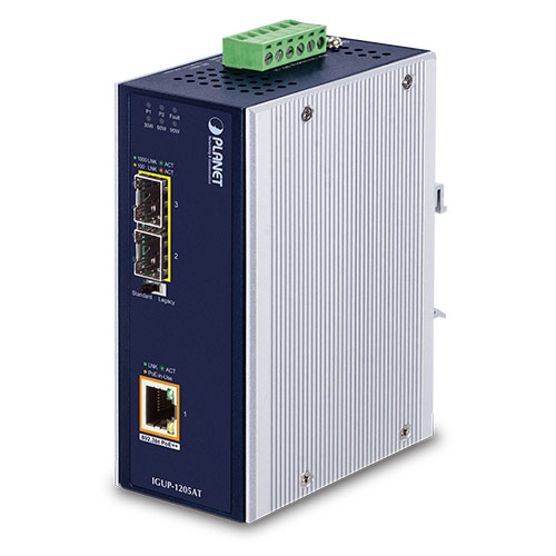 Planet PL-IGUP-1205AT Endüstriyel 2-Port 100/1000X SFP <-> 1-Port 10/100/1000T 802.3bt PoE++ Media Converter
Industrial 2-Port 100/1000X SFP to 1-Port 10/100/1000T 802.3bt PoE++ Media Converter