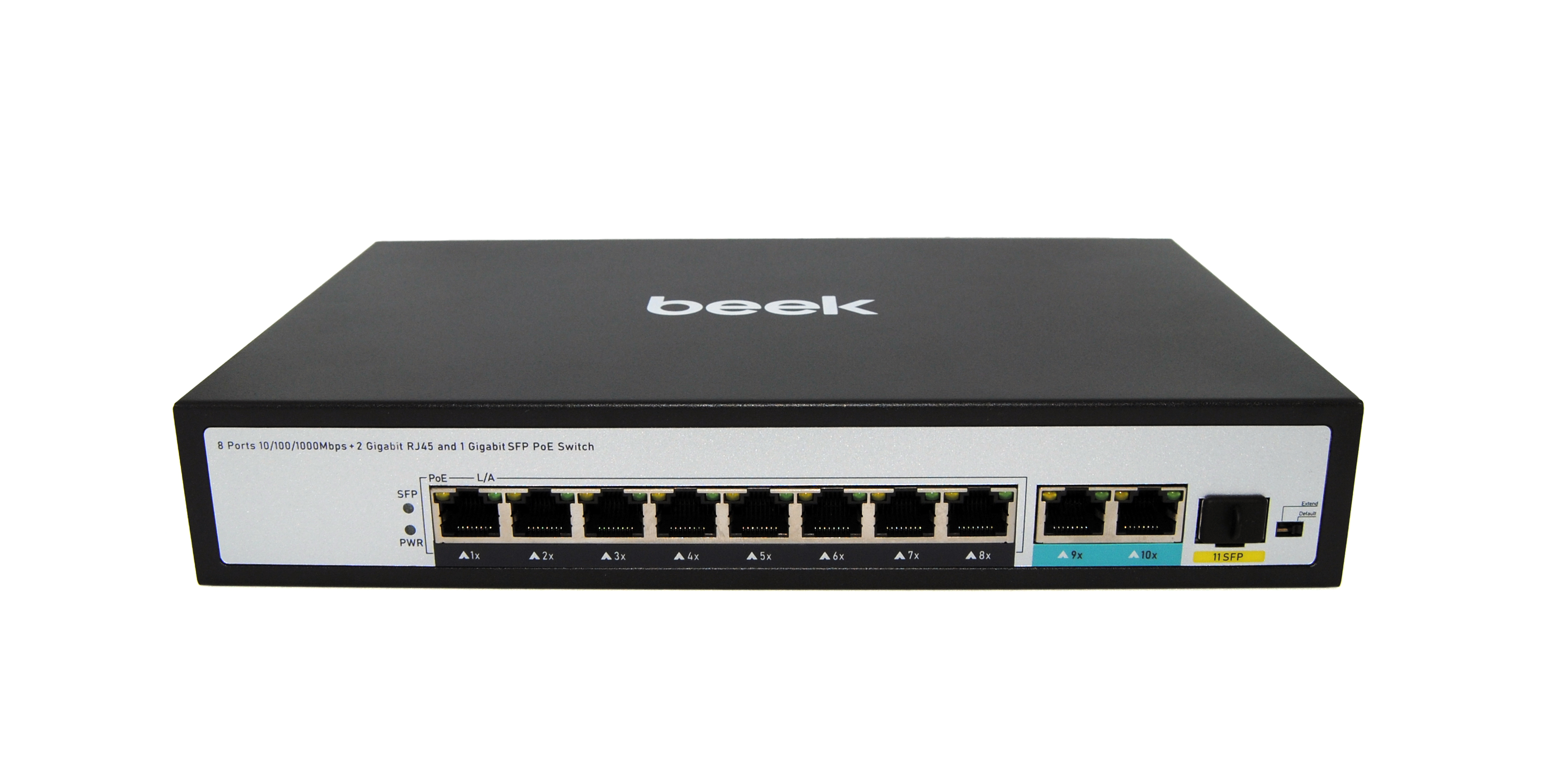 BEEK BN-GS-1083P2G1S Beek Yönetilemeyen PoE+ Switch
8 x 10/100/1000BASE-T IEEE802.3af/at PoE+ port (Port başına 30.8 watt) (PoE Güç Bütçesi maks. 120 Watt)
2 x 10/100/1000BASE-T port (combo)
1 x 1000 Base-X SFP yuva (combo)
6KV ESD
Beek 8 Ports 10/100/100