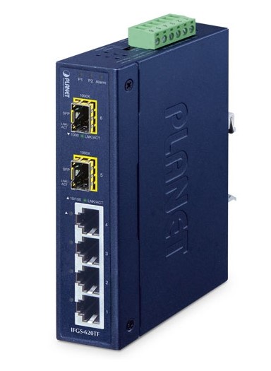 Planet PL-IFGS-620TF Industrial 4-Port 10/100BASE-TX + 2-Port 1000BASE-X SFP Ring Ethernet Switch (-40 to 75 degree C