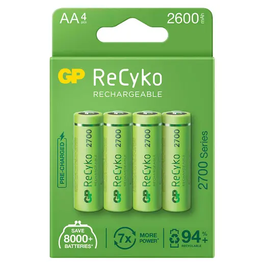 GP RECYKO AA 2600 MAH ŞARJLI 4LÜ PİL GP270AAHCE-2EB4 (GPRHC272E001) görseli 3
