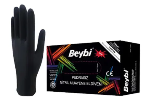 Beybi Muayene Nitril Siyah Large L Beden Pudrasız Eldiven 100lü
