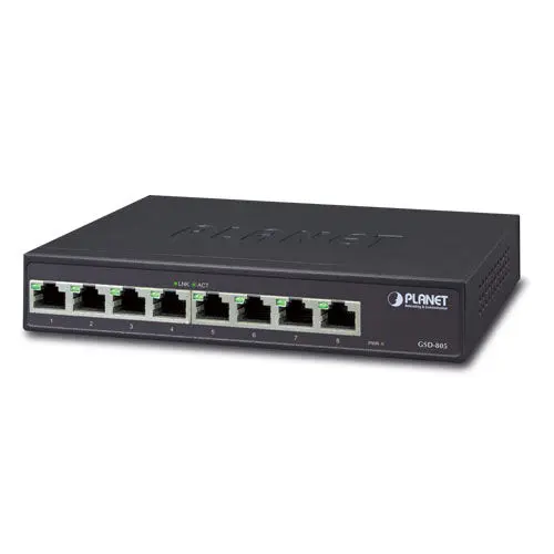 PLANET PL-GSD-805 Yönetilemeyen Switch (Unmanaged Switch) 8-Port 10/100/1000BASE-T Dahili güç adaptörü