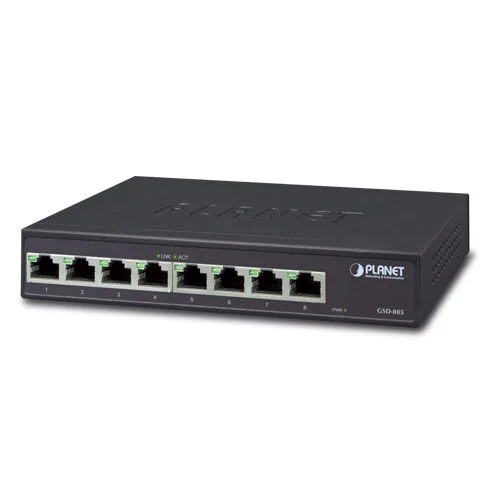 PLANET PL-GSD-805 Yönetilemeyen Switch (Unmanaged Switch) 8-Port 10/100/1000BASE-T Dahili güç adaptörü