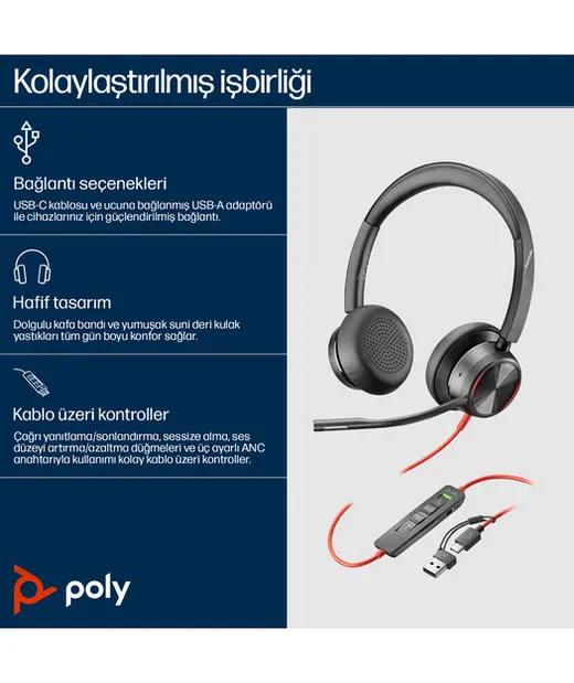 Poly BW 8225 Stereo USB-C HS +USB-C/A görseli 5